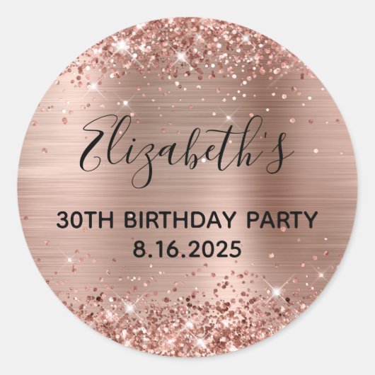Glittery Roos Gold Foil 30th Birthday Party Ronde Sticker (Voorkant)