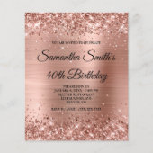 Glittery Roos Gold Foil 40th Birthday Invite Flyer (Voorkant)