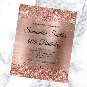 Glittery Roos Gold Foil 40th Birthday Invite Flyer