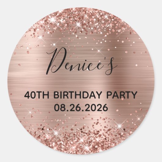 Glittery Roos Gold Foil 40th Birthday Party Ronde Sticker (Voorkant)