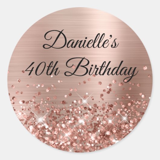 Glittery Roos Gold Foil 40th Birthday Ronde Sticker (Voorkant)