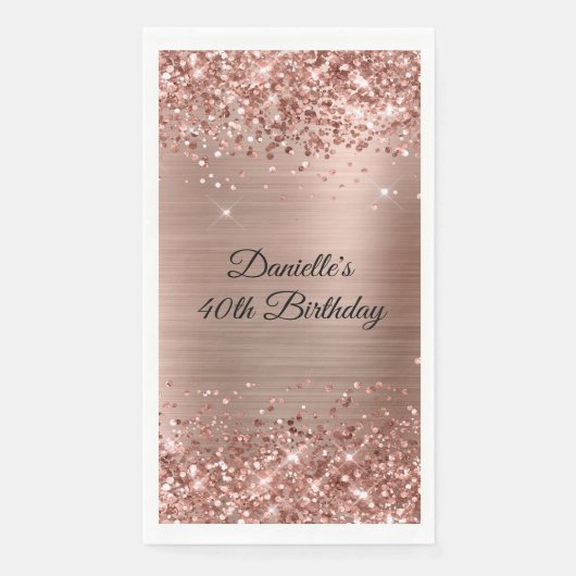 Glittery Roos Gold Foil 40th Birthday Servet (Voorkant)