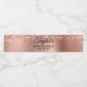 Glittery Roos Gold Foil 40th Birthday Waterfles Etiket (Enkel label)