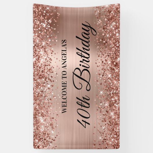 Glittery Roos Gold Foil 40th Birthday Welkom Spandoek (Verticaal)