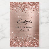 Glittery Roos Gold Foil 40th Birthday Wijn Etiket (Enkel label)