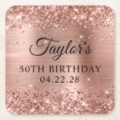 Glittery Roos Gold Foil 50th Birthday Kartonnen Onderzetters (Voorkant)
