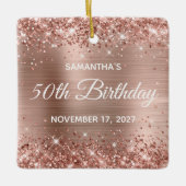 Glittery Roos Gold Foil 50th Birthday Keramisch Ornament (Voorkant)