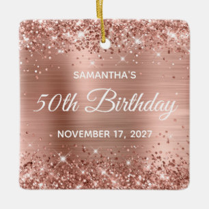 Glittery Roos Gold Foil 50th Birthday Keramisch Ornament