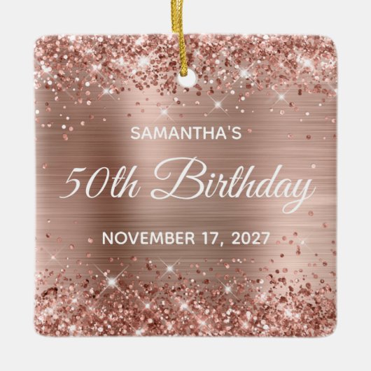 Glittery Roos Gold Foil 50th Birthday Keramisch Ornament (Voorkant)