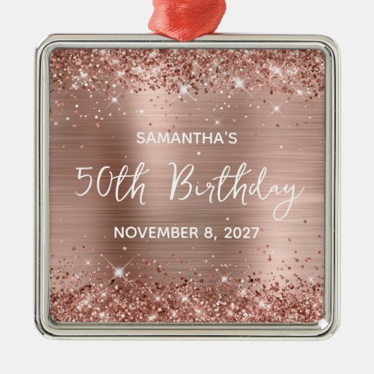 Glittery Roos Gold Foil 50th Birthday Metalen Ornament (Voorkant)