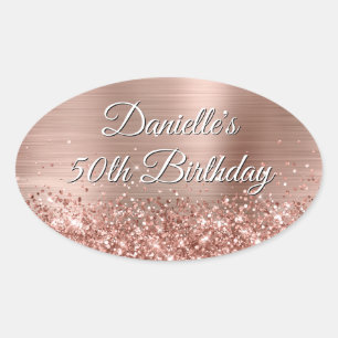 Glittery Roos Gold Foil 50th Birthday Ovale Sticker