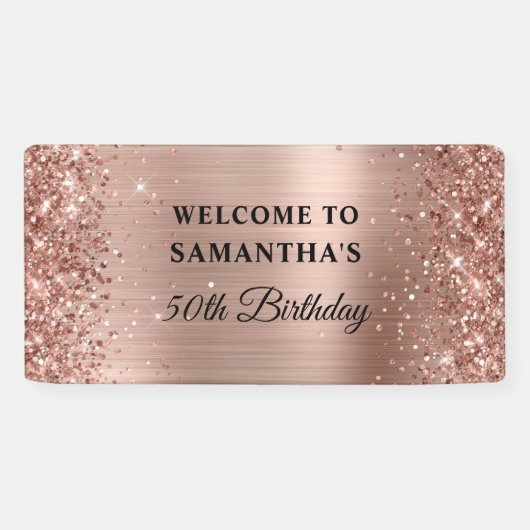 Glittery Roos Gold Foil 50th Birthday Spandoek (Horizontaal)