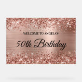 Glittery Roos Gold Foil 50th Birthday Welkom Acryl Bord (Voorkant)