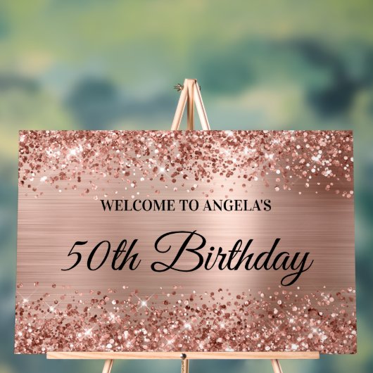 Glittery Roos Gold Foil 50th Birthday Welkom Acryl Bord (Neutraal)