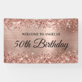 Glittery Roos Gold Foil 50th Birthday Welkom Spandoek (Horizontaal)