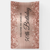 Glittery Roos Gold Foil 50th Birthday Welkom Spandoek (Verticaal)