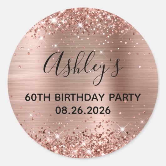 Glittery Roos Gold Foil 60th Birthday Party Ronde Sticker (Voorkant)