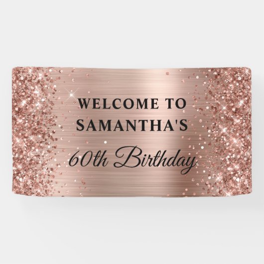 Glittery Roos Gold Foil 60th Birthday Spandoek (Horizontaal)