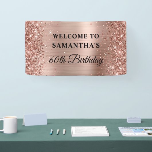 Glittery Roos Gold Foil 60th Birthday Spandoek (Beurs)