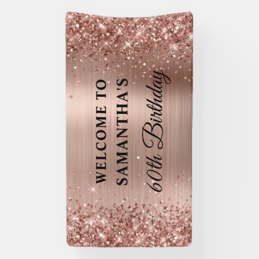 Glittery Roos Gold Foil 60th Birthday Spandoek (Verticaal)