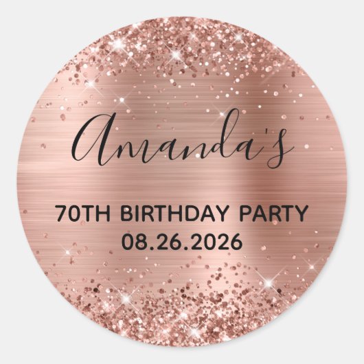 Glittery Roos Gold Foil 70th Birthday Party Ronde Sticker (Voorkant)