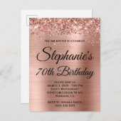 Glittery Roos Gold Foil 70th Birthday Uitnodiging Briefkaart (Voorkant / Achterkant)