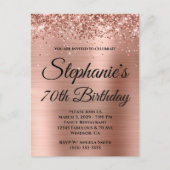 Glittery Roos Gold Foil 70th Birthday Uitnodiging Briefkaart (Voorkant)