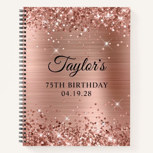 Glittery Roos Gold Foil 75th Birthday Guest Notitieboek (Voorkant)