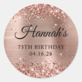Glittery Roos Gold Foil 75th Birthday Ronde Sticker (Voorkant)