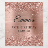 Glittery Roos Gold Foil 75th Birthday Wijn Etiket (Enkel label)