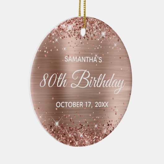 Glittery Roos Gold Foil 80th Birthday Keramisch Ornament (Rechts)