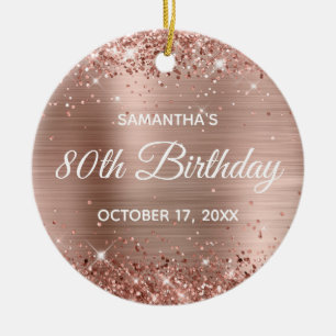 Glittery Roos Gold Foil 80th Birthday Keramisch Ornament