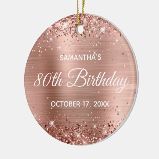 Glittery Roos Gold Foil 80th Birthday Keramisch Ornament (Links)
