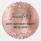 Glittery Roos Gold Foil 80th Birthday Party Ronde Sticker (Voorkant)