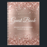 Glittery Roos Gold Foil 90th Birthday Guestbook Notitieboek<br><div class="desc">Creëer je eigen gastenboek voor haar 90ste verjaardagsfeest in dit lege notitieboek. Gulkleurig roos glitter op de boven- en onderrand van een roos goudkleurig,  zwart-roze faux digitale kunstachtergrond voor de folie van metalen. U kunt de lettertypekleur,  de stijl en de grootte aanpassen of indien nodig tekst toevoegen.</div>