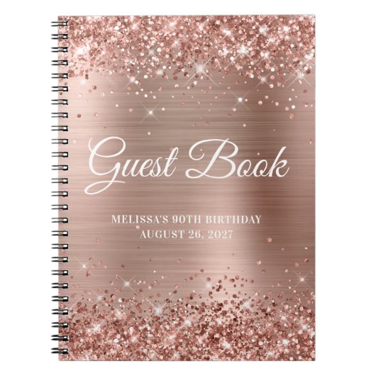 Glittery Roos Gold Foil 90th Birthday Guestbook Notitieboek (Voorkant)