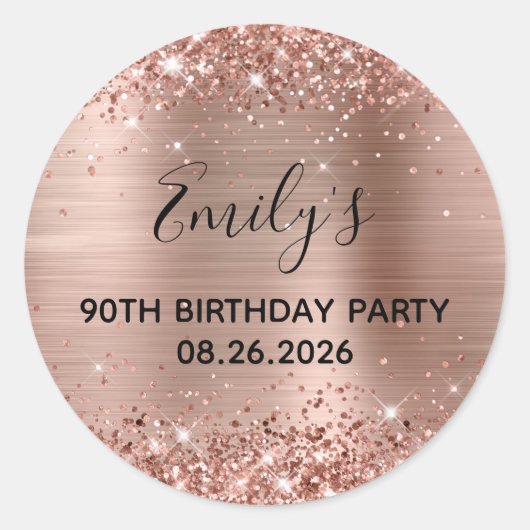 Glittery Roos Gold Foil 90th Birthday Party Ronde Sticker (Voorkant)