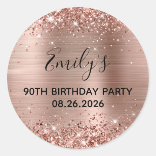 Glittery Roos Gold Foil 90th Birthday Party Ronde Sticker