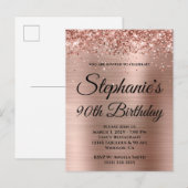 Glittery Roos Gold Foil 90th Birthday Uitnodiging Briefkaart (Voorkant / Achterkant)