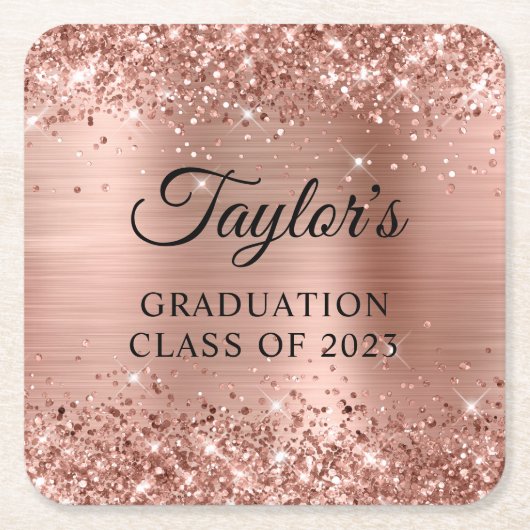 Glittery Roos Gold Foil Afstuderen Kartonnen Onderzetters (Voorkant)