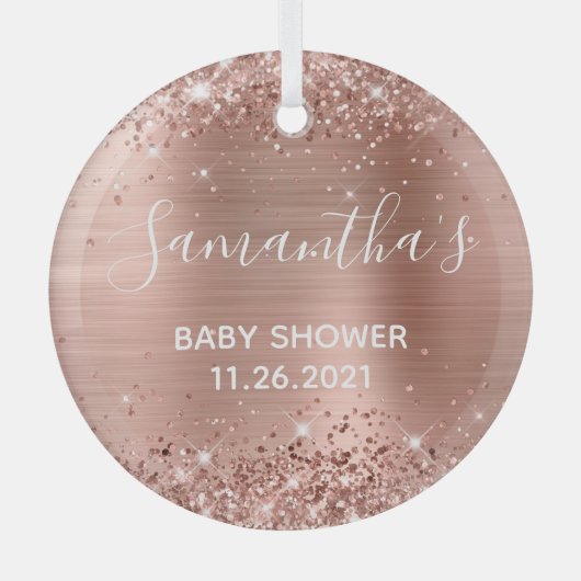 Glittery Roos Gold Foil Baby shower Glas Ornament (Voorkant)