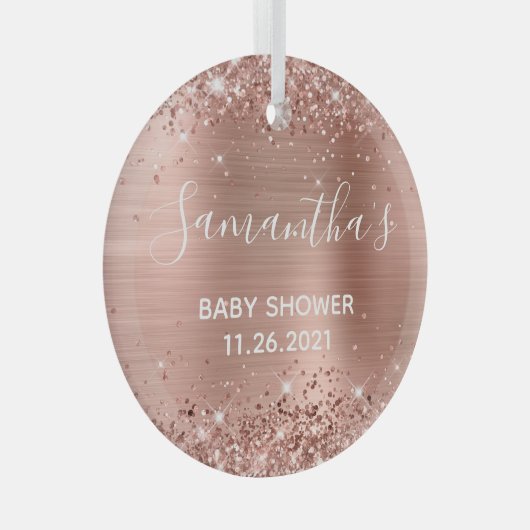Glittery Roos Gold Foil Baby shower Glas Ornament (Voorkant Rechts)