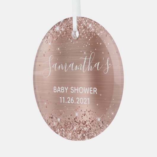 Glittery Roos Gold Foil Baby shower Glas Ornament (Voorkant links)