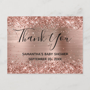 Glittery Roos Gold Foil Baby shower Hartelijk dank Briefkaart