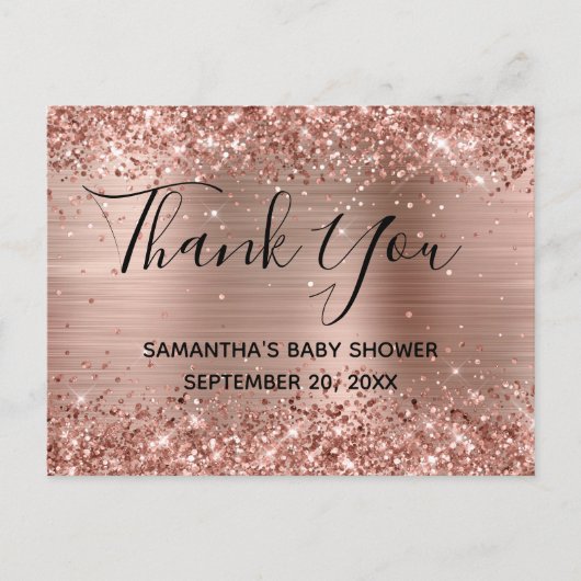 Glittery Roos Gold Foil Baby shower Hartelijk dank Briefkaart (Voorkant)