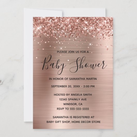 Glittery Roos Gold Foil Baby shower Kaart (Voorkant)