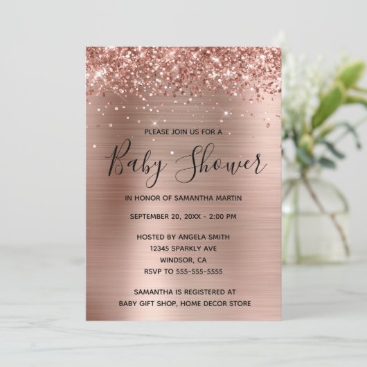 Glittery Roos Gold Foil Baby shower Kaart (Staand voorkant)