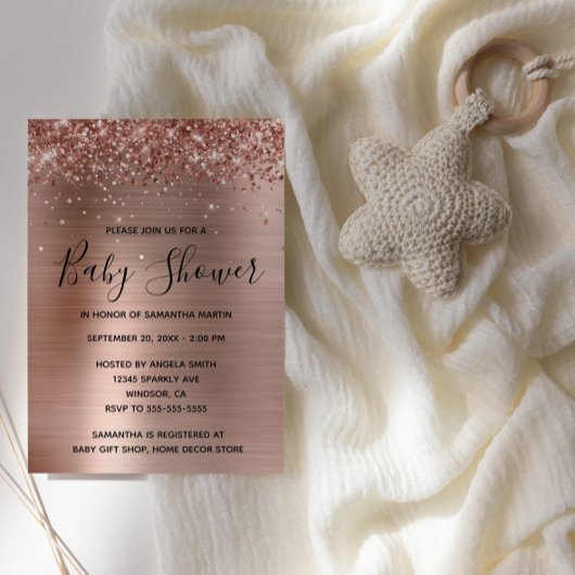 Glittery Roos Gold Foil Baby shower Kaart