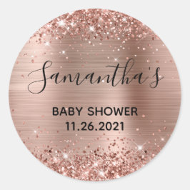 Glittery Roos Gold Foil Baby shower Ronde Sticker