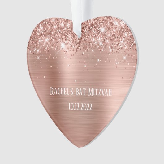 Glittery Roos Gold Foil Bat Mitzvah Heart Ornament (voorkant)